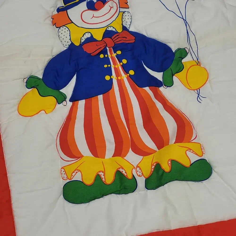 Vintage Clown Baby Blanket Quilt Circus Balloon Applique Nursery Kidcore 30